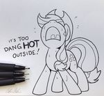  applejack_(mlp) black_and_white cowboy_hat cutie_mark earth_pony equine female freckles friendship_is_magic hair hat hi_res horse mammal monochrome my_little_pony open_mouth pencil pony redapropos solo sweat 