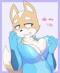  acstlu blush breasts canine clothing cosplay crossgender female fox fox_mccloud fur green_eyes mammal metroid nintendo solo star_fox tan_fur video_games white_fur zero_suit zero_suit_fox 