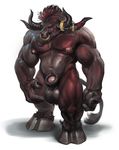  anthro balls barefoot biceps big_balls big_feet big_nipples big_penis bovine darkgem frown hair hooves horn looking_at_viewer male mammal manly multi-colored_hair muscles navel nipples nude pecs penis precum short_hair solo squint standing tauren thick_penis video_games warcraft world_of_warcraft 