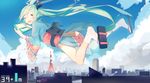  39 absurdres ass bad_id bad_pixiv_id city cloud day geta giantess green_eyes green_hair hatsune_miku highres japanese_clothes kimono long_hair looking_at_viewer no_panties one_eye_closed open_mouth ryuutsuki_basetsu socks solo tokyo_tower twintails very_long_hair vocaloid 