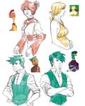  2girls blonde_hair facial_hair father_and_son green_hair leafie_a_hen_into_the_wild mother_and_son multiple_girls personification red_hair short_hair 