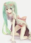  aqua_eyes aqua_hair arm_support bad_id bad_pixiv_id flower hatsune_miku long_hair nonoharak ribbon solo twintails underwear vocaloid 