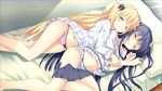  2girls alcot bed black_hair blonde_hair blush clover_day&#039;s game_cg long_hair nimura_yuushi panties ribbons shoujo_ai sleeping takakura_anri takakura_anzu underwear 