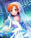  artist_request bouquet brown_hair dress elbow_gloves flower gloves idolmaster idolmaster_million_live! official_art short_hair wedding_dress yabuki_kana yellow_eyes 