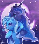  equine female feral friendship_is_magic horn horse hug looking_at_viewer looking_up mammal my_little_pony night outside pony princess princess_luna_(mlp) royalty size_difference smile stars suikozu suikuzu trixie_(mlp) unicorn winged_unicorn wings 