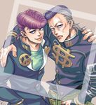  black_hair gakuran higashikata_jousuke jojo_no_kimyou_na_bouken keita_miso multiple_boys nijimura_okuyasu pompadour purple_hair school_uniform 