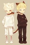  animal_ears axis_powers_hetalia bad_id bad_pixiv_id blue_eyes blush boots cat_ears cat_tail child fang full_body german_flag germany_(hetalia) heterochromia male_focus multiple_boys open_mouth prussia_(hetalia) prussian_flag red_eyes ribbon scar sweater tail tsukiho_(006688) white_hair younger 