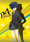  alternate_costume anchor_symbol bad_id bad_pixiv_id blue_eyes blue_hair copyright_name hat highres kneehighs kyrie_(artist) looking_at_viewer persona persona_4 school_uniform shirogane_naoto short_hair skirt socks solo 