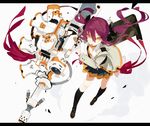  black_legwear choker hair_ornament hair_ribbon karei letterboxed long_hair open_mouth original pleated_skirt purple_hair ribbon simple_background skirt solo twintails weapon white_background yellow_eyes 
