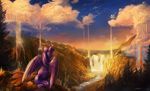  building city cloud cloudsdale cutie_mark equine female flying forest friendship_is_magic hair horn mammal multi-colored_hair my_little_pony outside pegasus purple_eyes purple_hair rainbow river sculpture sitting sky solo_focus statue tree twilight_sparkle_(mlp) viwrastupr water waterfall winged_unicorn wings 