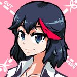  black_hair blue_eyes commentary dotted_line english kill_la_kill looking_at_viewer lowres matoi_ryuuko multicolored_hair red_hair smile solo triple-q two-tone_hair 