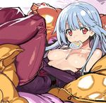  bad_id bad_twitter_id blue_hair breasts candy food kula_diamond lollipop long_hair lying medium_breasts mouth_hold nipples red_eyes shunin solo swirl_lollipop the_king_of_fighters topless 