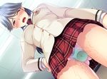  1girl blush copyright_request dildo discreet_vibrator long_hair open_mouth panties pussy_juice saliva school_clothes skirt underwear upskirt wet_panties 