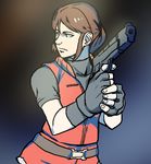  brown_hair claire_redfield fingerless_gloves gloves gun marnic ponytail resident_evil weapon 