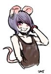  artist_name bracelet commentary_request furry grin hair_over_one_eye highres jewelry lip_piercing male_focus mikel-kun mouse no_humans original piercing purple_eyes smile tail tank_top 