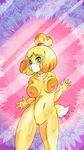  breasts dictator-bunny female first_person_view glass isabelle_(animal_crossing) looking_at_viewer nintendo nipples on_glass pussy solo video_games 