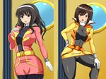  2_girls 2girls abs ahim_de_famille blue_eyes breasts brown_eyes jigoku_potion kaizoku_sentai_gokaiger legs luka_millfy multiple_girls pose posing smile super_sentai 