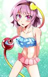  adapted_costume arms_behind_back bikini blush collarbone e.o. frilled_bikini frills highres komeiji_satori navel pink_eyes pink_hair solo swimsuit third_eye touhou 