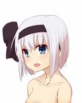  bad_id bad_pixiv_id blue_eyes blush collarbone hair_ribbon katanakko_daisuki konpaku_youmu looking_at_viewer nude open_mouth out-of-frame_censoring ribbon simple_background solo touhou upper_body white_background 