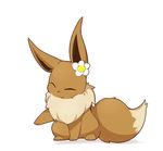 blush closed_eyes eevee flower gen_1_pokemon no_humans pokemon pokemon_(creature) simple_background sitting smile solo white_background 