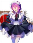  apron banned_artist bow bowtie braid closed_eyes eltnum frilled_skirt frills hands_on_hips long_hair low-tied_long_hair maid melty_blood open_mouth sion_eltnam_atlasia skirt solo thighhighs tsukihime under_night_in-birth yusano 