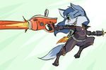  canine carrot_(artist) female flying fox gun jetpack mammal one_eye_closed open_mouth plain_background ranged_weapon smile solo weapon 