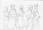  4boys bag beard belt cigar coat dr._bosworth dr._faber facial_hair father_steinhoff flashlight fritz_(missing_stars) glasses gloves greyscale handbag hands_in_pockets hat imperial_standard missing_stars monochrome ms._wieck multiple_boys pants police police_badge police_hat police_uniform scarf sketch trench_coat undone_belt uniform 