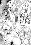  1boy 1girl absurdres ahoge arched_back asanagi bar_censor blush bradamante_(fate/grand_order) braid breasts censored cleavage clothes_lift covered_navel crown_braid fate/grand_order fate_(series) from_side frontal_wedgie greyscale hair_grab hair_pull hands_on_hips highleg highleg_leotard highres irrumatio large_breasts leotard leotard_aside long_hair monochrome navel one_eye_closed oral penis profile scan sex skindentation teardrop thigh_strap tongue tongue_out twintails vaginal wedgie wince 