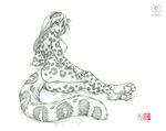  anthro breasts feline female happy hindpaw kacey leopard looking_at_viewer mammal monochrome nude paws pinup pose pussy side_boob snow_leopard solo whiskers 