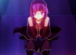  clammy_zell long_hair no_game_no_life purple_eyes purple_hair screencap solo thighhighs veil 