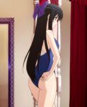  1girl ass back black_hair highres long_hair ryuzouji_akane solo standing stitched swimsuit walkure_romanze 