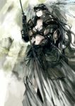  armor armored_dress breasts grey_eyes head_wings highres large_breasts long_hair original polearm revision silver_hair solo spear toi8 valkyrie weapon 