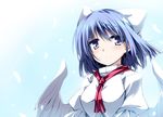  angel_wings blue_eyes blue_hair blue_sky bow feathers hair_bow hemogurobin_a1c looking_at_viewer mai_(touhou) neckerchief puffy_sleeves sky smile solo touhou touhou_(pc-98) upper_body wings 
