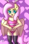 &lt;3 animal_ears anthro blush breasts cleavage clothed clothing equine feathers female fluttershy_(mlp) friendship_is_magic fur hair hooves horse long_hair looking_at_viewer mammal mistressbloodershy my_little_pony open_mouth pink_hair pony rabbit_ears solo standing stockings teal_eyes wings yellow_fur 