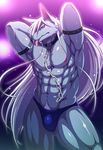  (artist) abs anthro biceps big_muscles canine chain hair long_hair male mammal muscles navel nipples panties smile_pretty_cure solo sweat tongue tongue_out underwear wolf wolfrun 