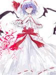  arms_at_sides asymmetrical_wings capelet curiosities_of_lotus_asia dress energy expressionless hat lavender_hair long_dress long_sleeves looking_at_viewer red_eyes remilia_scarlet short_hair sketch solo standing tian_(my_dear) touhou wings 