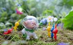 1boy alien blue_pikmin brown_hair charlie charlie_(pikmin) creature facial_hair flower flying_pikmin group hair helmet mohawk moss mustache official_art outdoors pikmin pikmin_(creature) pikmin_3 plant pointing red_pikmin spacesuit wallpaper whistle winged_pikmin yellow_pikmin 
