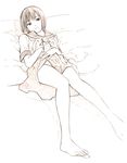  balance_policy barefoot commentary_request feet monochrome school_uniform short_hair sketch solo toes traditional_media yoshitomi_akihito 