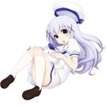  :o beret blue_eyes blue_hair blush gochuumon_wa_usagi_desu_ka? hair_ornament hairclip hat hat_removed headwear_removed highres kafuu_chino kafuu_chino's_school_uniform kneehighs loafers long_hair looking_at_viewer open_mouth school_uniform shoes skirt takeda_yukimura tippy_(gochiusa) white_hat white_legwear x_hair_ornament 