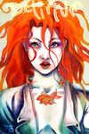  1girl character_name collared_shirt dc_comics delirium delirium_(dc) female fish flying_fish goldfish heterochromia jewelry necklace red_hair shirt solo the_sandman 