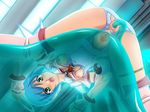  1girl anal anal_insertion anal_object_insertion ass blue_hair blush bodysuit breasts crotchless double_penetration eye eyeball eyes from_below girl_on_top gloves green_eyes kuuchuu_yousai makai_tenshi_djibril makai_tenshi_jibril manabe_rika monster object_insertion open_mouth pussy see-through sex short_hair slime spread_pussy tears tentacle torn_clothes transparent uncensored vaginal vaginal_insertion vaginal_object_insertion 