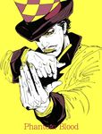  facial_hair hat jojo_no_kimyou_na_bouken lipstick makeup male_focus mustache nail_polish phantom_blood shaapu solo top_hat will_anthonio_zeppeli yellow_lipstick 