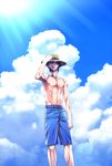  cloud day emiya_kiritsugu fate/zero fate_(series) hat male_focus male_swimwear moratorian solo sun_hat swim_trunks swimwear 