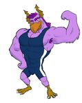  abs anthro armpit_hair armpits avian azul_(artist) beak biceps big_muscles brock_pearson bulge flexing fur hair horn looking_at_viewer male monster monsters_university mullet muscles pecs plain_background purple_fur purple_hair solo standing talons tight_clothing white_background wrestling_singlet 