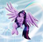  breasts cloud equine eyes_closed feathers female friendship_is_magic fur hair hi_res hooves horn jcoshooves mammal my_little_pony purple_fur purple_hair rainbow sitting smile solo twilight_sparkle_(mlp) winged_unicorn wings 