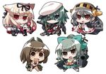  :/ :3 :d akaneya bangs black_hair bow brown_eyes brown_hair cape chibi clenched_hands detached_sleeves eyepatch green_eyes green_hair hair_bow hair_flaps hair_ornament hair_ribbon hairband hairclip haruna_(kantai_collection) hat i-401_(kantai_collection) kantai_collection kiso_(kantai_collection) long_hair machinery multiple_girls nontraditional_miko open_mouth pantyhose red_eyes remodel_(kantai_collection) ribbon school_swimsuit school_uniform serafuku short_hair simple_background smile swimsuit swimsuit_under_clothes sword torpedo turret v-shaped_eyebrows weapon white_background yuubari_(kantai_collection) yuudachi_(kantai_collection) 