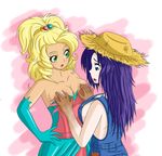  apple_jewel_(mlp) applejack_(mlp) big_breasts blush breasts cleavage clothed clothing duo female friendship_is_magic human humanized mammal my_little_pony rarity_(mlp) zantyarz 