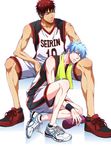 basketball basketball_uniform blue_hair kagami_taiga kuroko_no_basuke kuroko_tetsuya multiple_boys muscle red_hair shoes sneakers sportswear towel zawar379 