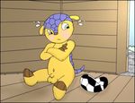  armadillo balls blush crossed_arms cub deflated flaccid fuleco irritated mascot nelson88 nude penis pouting sitting soccer_ball young 