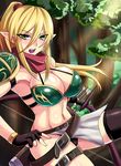  archery armor armpits arrow bikini_armor blonde_hair bow_(weapon) breasts cleavage elf fingerless_gloves gloves large_breasts long_hair looking_at_viewer megane_man midriff muneate navel open_mouth original pointy_ears ponytail solo thighhighs weapon yellow_eyes 